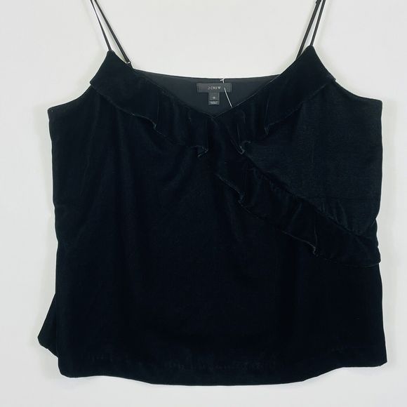 J. Crew Black Velvet Ruffle Cross Front Pullover Tank Top Shirt Womens 12‎ NEW - Picture 2 of 5